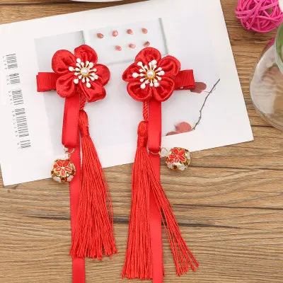 Китайский древний костюм украшенный детский антикварный зажим для волос с маленькой бахромой украшение для волос аксессуары для волос для девочек - Цвет: 1 pair-red