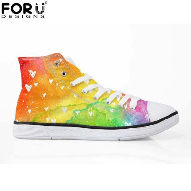 $US $29.99 FORUDESIGNS 2018 Fashion Rainbow Canvas Shoes for Women High Top Lace-up Vulcanize Shoes Woman Spri