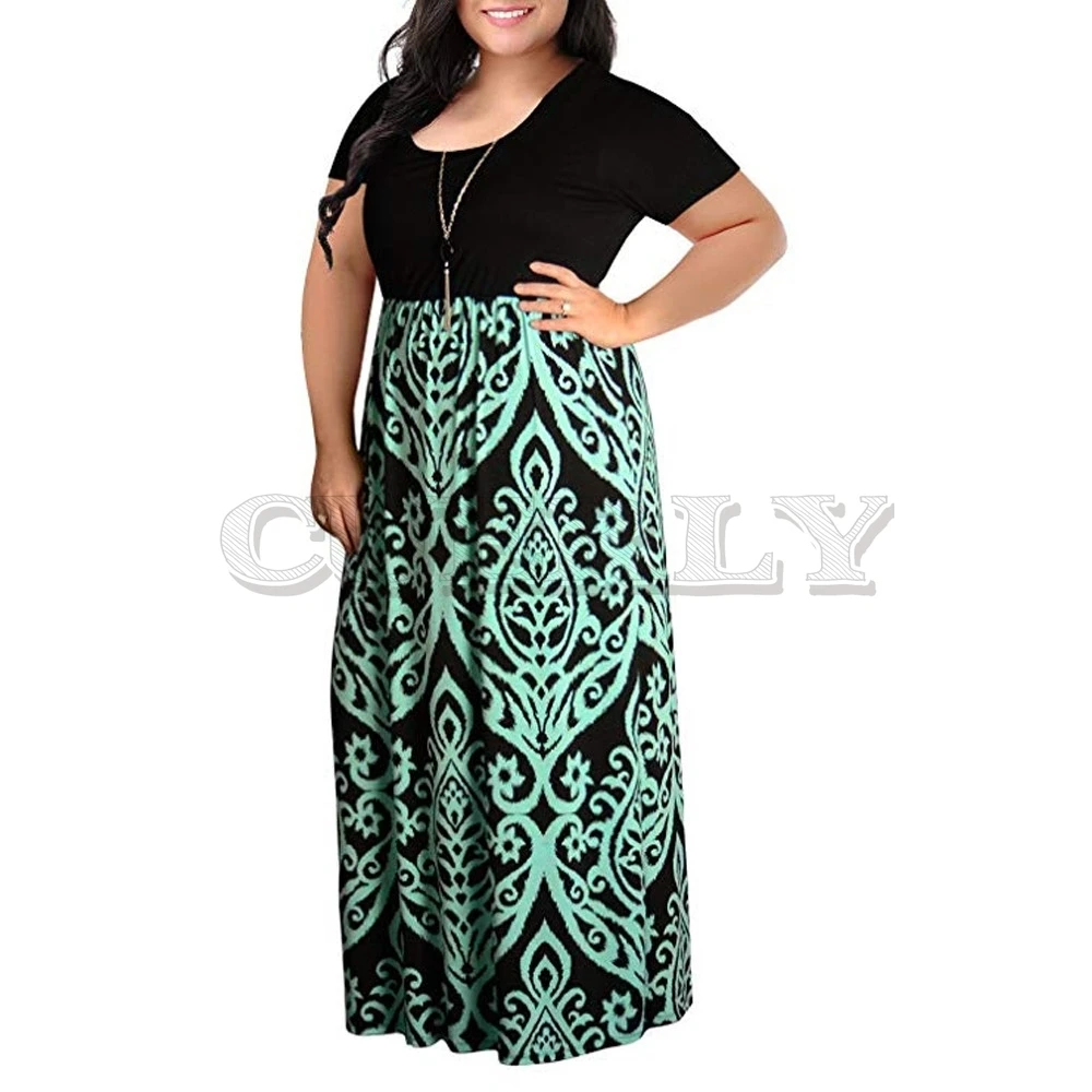 Image large Dress Fashion Womens Women s Print Summer Short Sleeve Plus Size Casual Long Maxi Dress dropship Jan