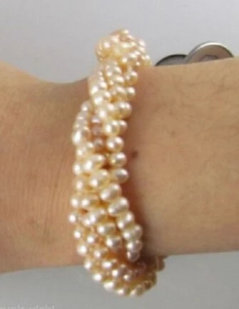 

huij 001233 5rows strands Really beautiful tahaitian pink seed pearl twisted Bracelet