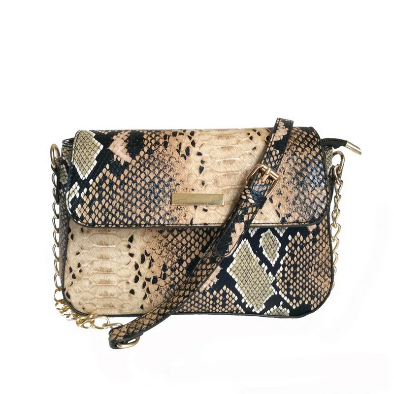 FUNMARDI العلامة التجارية ثعبان المرأة حقيبة سلسلة حقائب كتف صغيرة Crossbody حقيبة للنساء بو الجلود حقيبة الإناث الفاخرة أكياس WLHB1790