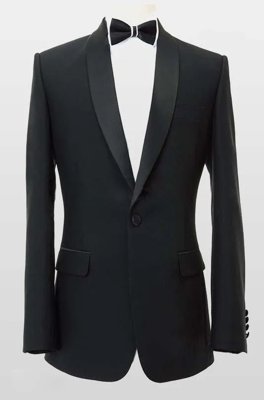 Bowtie Jacket Pant Black Slim Fit Shawl Collar One Button Men Suits
