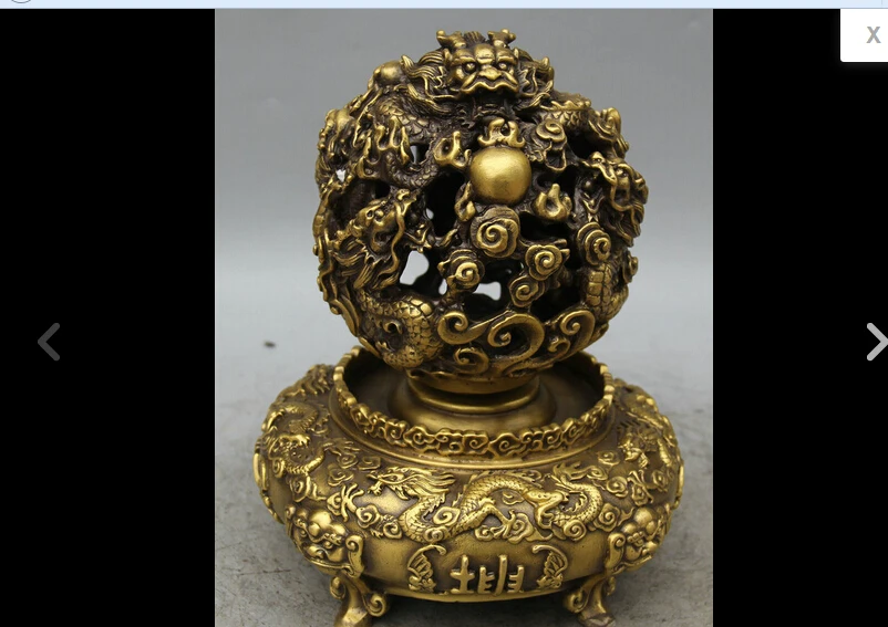 

wan671059+++10" Chinese Copper Folk 3 Foot house dragon Beast Feng shui ball sphere globe