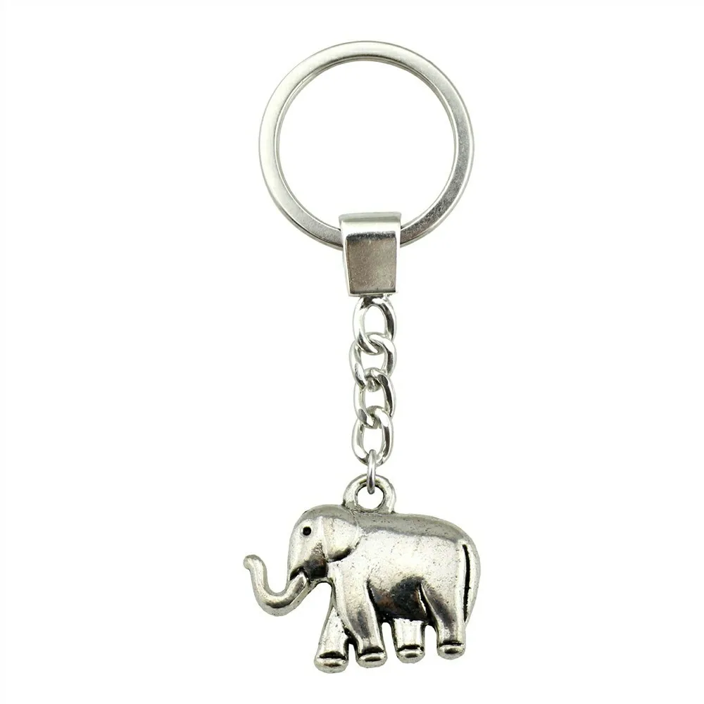 

New Vintage Keychain Antique Silver Color 21x18x5mm Elephant Pendant Key Chain Ring Holder Dropshipping