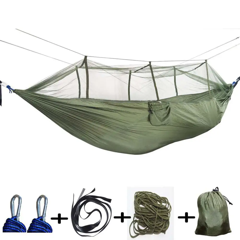 Newest 1-2 Person Outdoor Camping Hammock with Mosquito Net High Strength Parachute Fabric Hanging Bed Hunting Sleeping Swing |