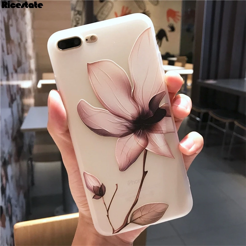 Чехол Ricestate Lotus Flower для iPhone 6, 7, 8 Plus, X, XR, XS Max, 3D рельефный розовый чехол для телефона с цветочным рисунком для iPhone 11 Pro Max, чехол из ТПУ