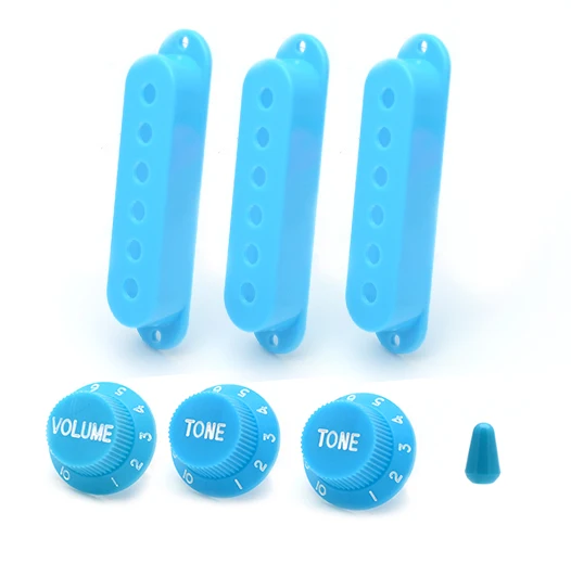 Многоцветная 1 комплект пластиковая одинарная катушка для электрогитары, крышка для звукоснимателя, 1 объем, 2 тона, регулятор скорости, гитарный переключатель, наконечник - Цвет: Blue