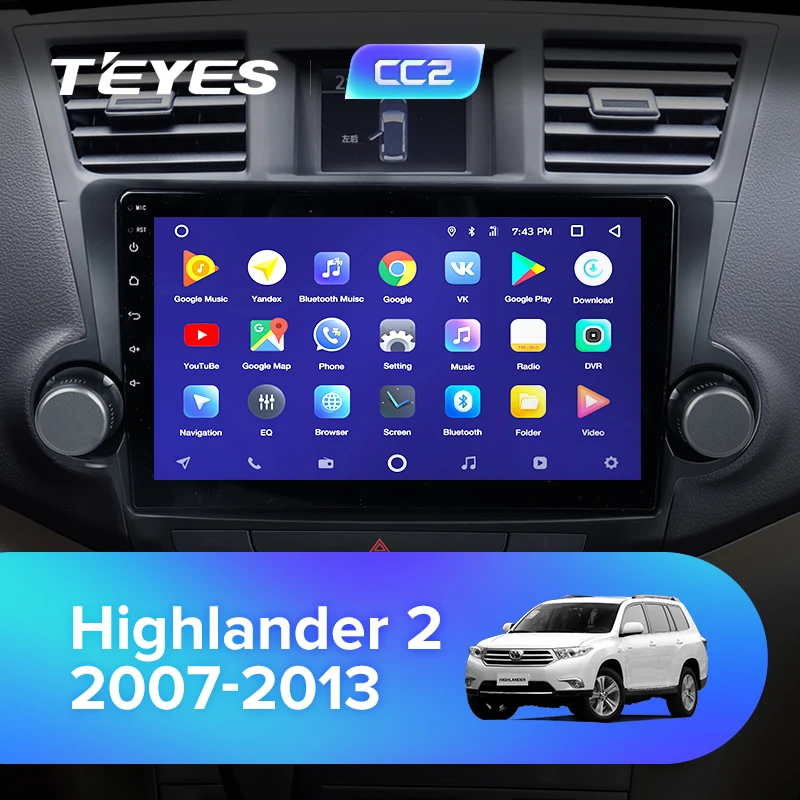 TEYES CC2 Штатная магнитола для Toyota Highlander 2 XU40 2007 2009 2010 2012 Android 8.1, до 8-ЯДЕР, до 4+ 64ГБ 32EQ+ DSP 2DIN автомагнитола 2 DIN DVD GPS мультимедиа автомобиля головное устройство