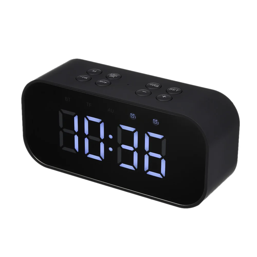 MINI Bluetooth 5.0 Speaker Alarm Clock LED Display Deep Bass Sound Box