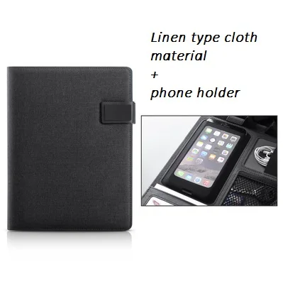 Черный A4 Multifunction Files Folder, Business Padfolio Conference Folder Linen Type Cloth Large Notepad Planner Gift - Цвет: Черный