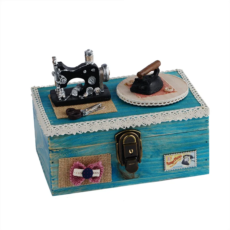 

Vintage Wooden Sewing Machine Model Music Box Retro Storage Box Ornament Jewelry Box Music Box Miniature Crafts Home Decor Gifts