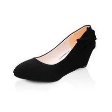 2017 frühling Und Sommer Frauen pumps Schwarz farbe Bogen schuhe wedge New Runde Kopf Suede Schuhe Mit Bowknot Hang Schuhe. LSS-907