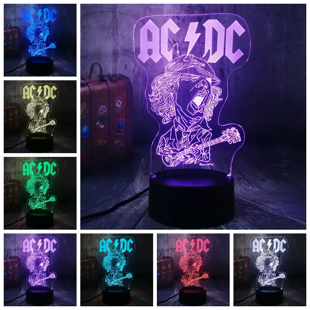 Прохладный AC/DC рок группа музыкальные вентиляторы Best подарок светодиодный 3d-ночник USB лампа настольная акриловая комнаты домашний декор на