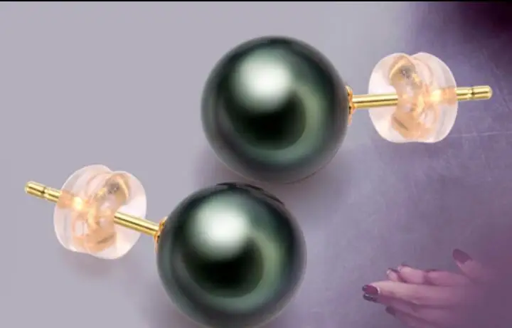 

Free shipping charming 10-11mm Natural 100% tahitian round black green pearl earring