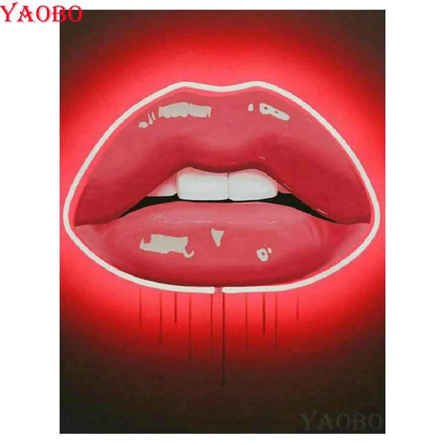 Полная дрель квадратная круглая Алмазная картина красные губы DIY 3D мозаика