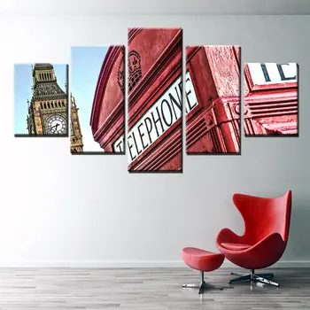 

London Big Ben & Telephone Booth Beautiful Landscape Modular Nice Quality Picture Prints on Canvas Painting Wall Art Home Decor