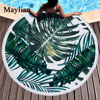 

Printed Tropical Leaves Flower Beach Towel Round Microfiber Beach Towels for Living Room Home Decor Boho Style Bath Towels T217