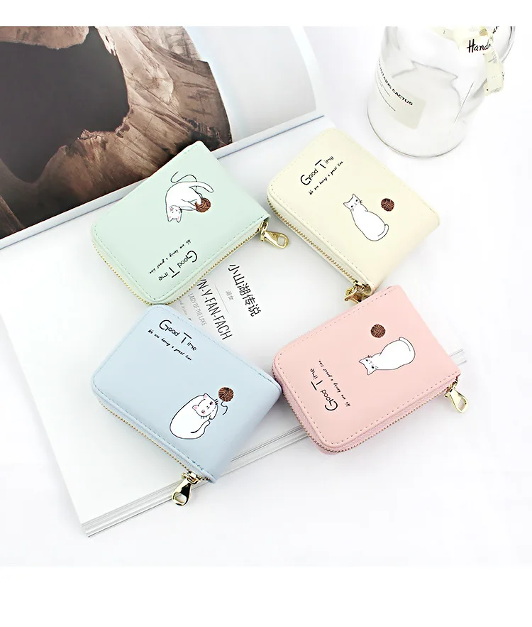 WESTERN AUSPICIOUS Women Card Holder Pink Blue Green Black Beige PU Female Cardholder Zipper 9 Bits Credit/ID/Bank Card Holder