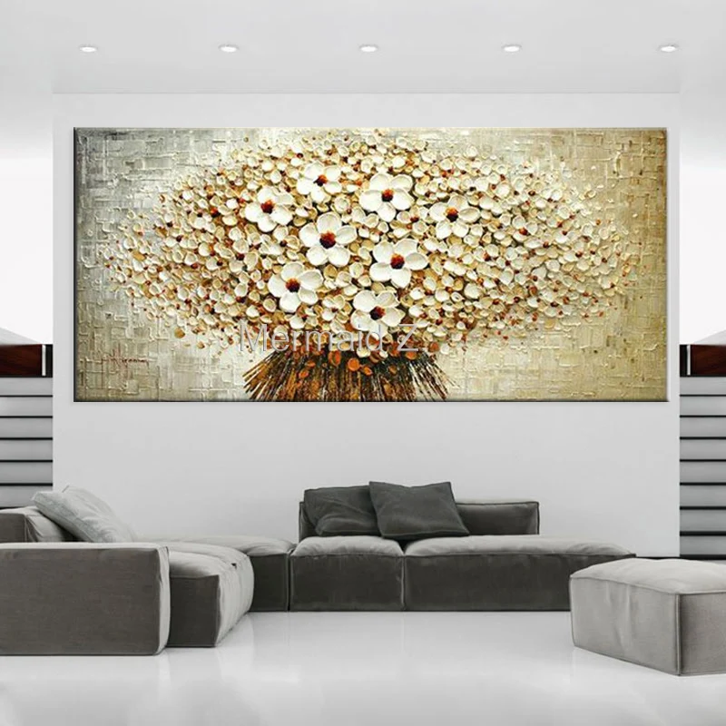 

hand made Oil Painting Palette knife Thick Paint Golden Flowers Painting Art Canvas Wall Living Room Decor Picture Modern Home