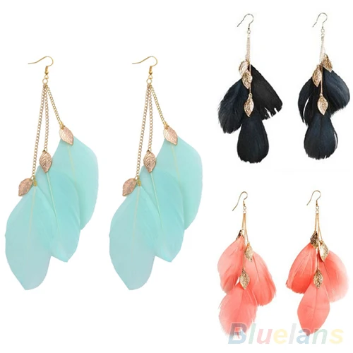 

Women's Fashion Leaf Feather Handmade Long Drop Dangle Hook Eardrop Earrings 02NT