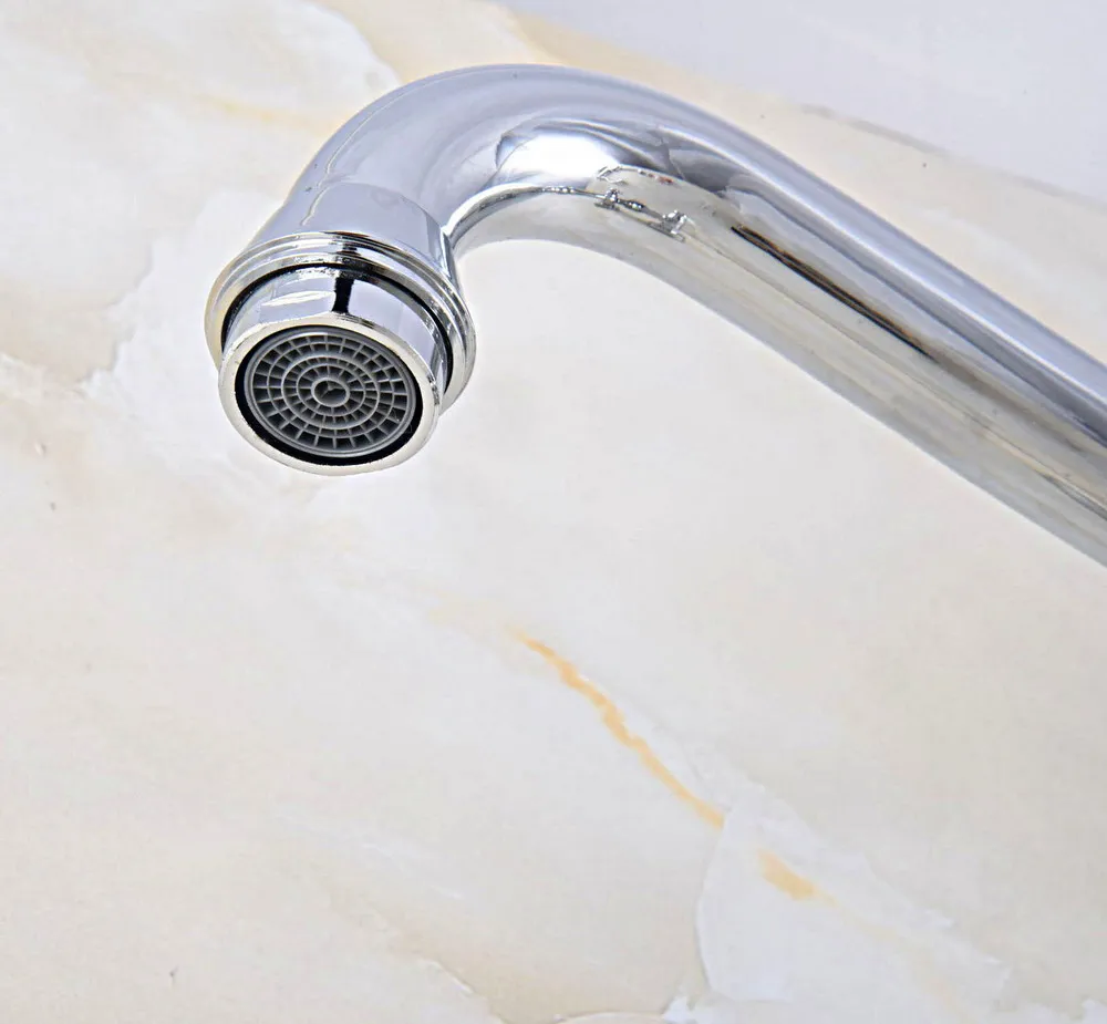 Polished Chrome Brass Wall Mount Kitchen Sink Faucet Swivel Spout Mixer Tap Dual Ceramics Handles Levers anf563