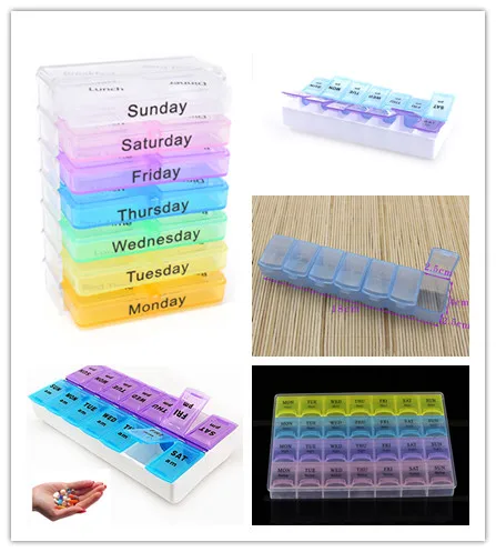 

7 Day Pill Case Weekly Medicine Storage Dispenser Box Lids Mediciner Tablet Organize Container