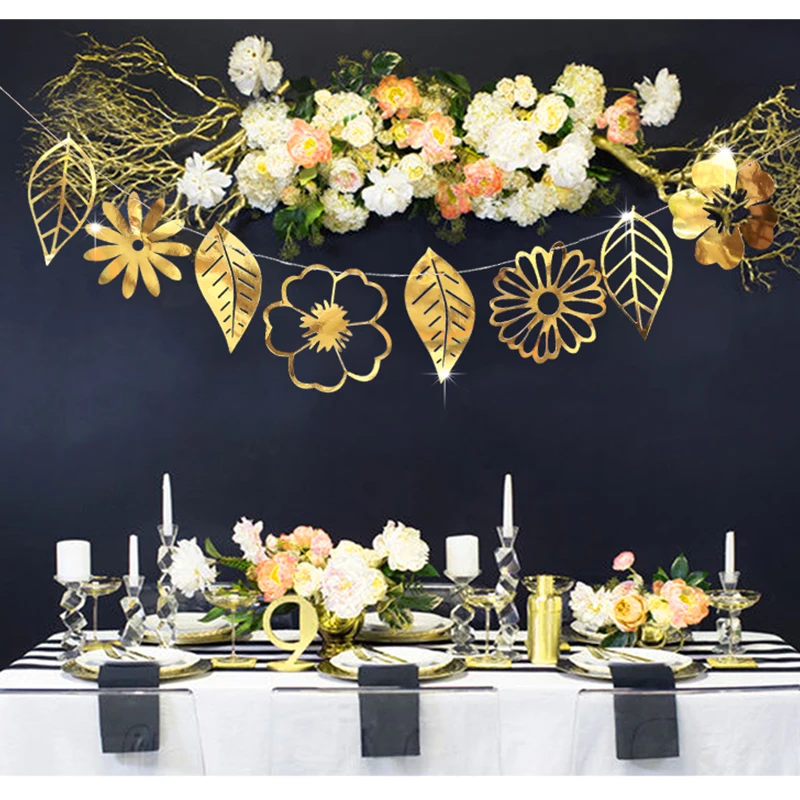 New Arrivals Gold Glitter Flower Leaves Wall Sticker Wedding