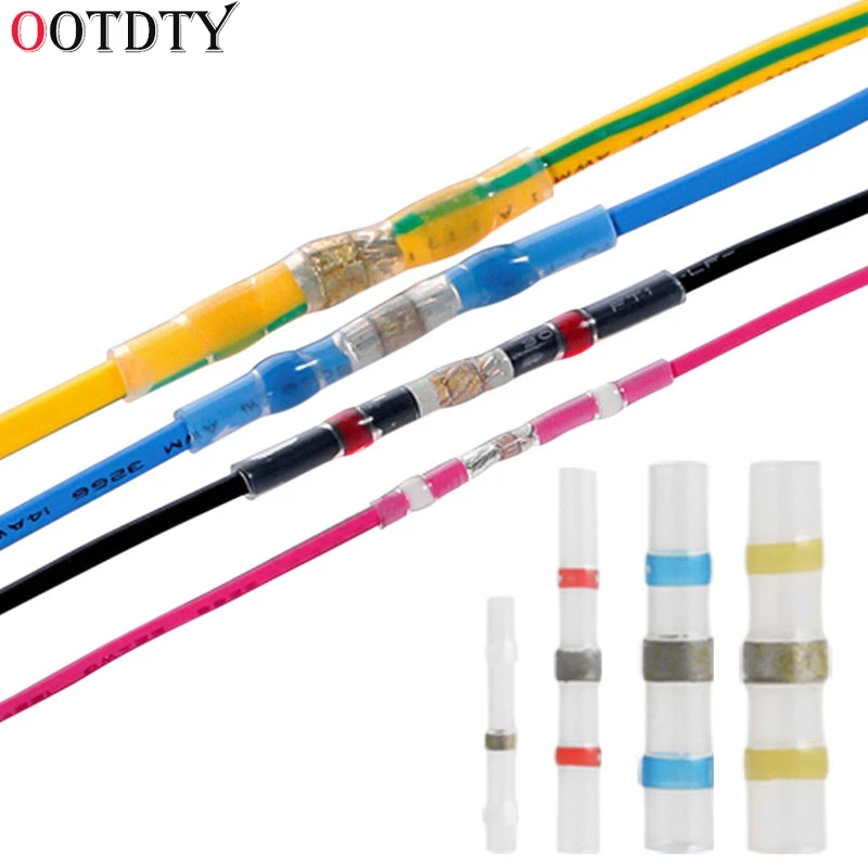 

OOTDTY Hot 100Pcs 26-10AWG Assorted Solder Sleeve Heat Shrink Splice Butt Wire + Box
