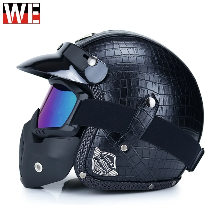 

WOSAWE Motorcycle Helmet PU Leather 3/4 Chopper moto Racing Motocross Head Protection Gear Windproof Face Mask