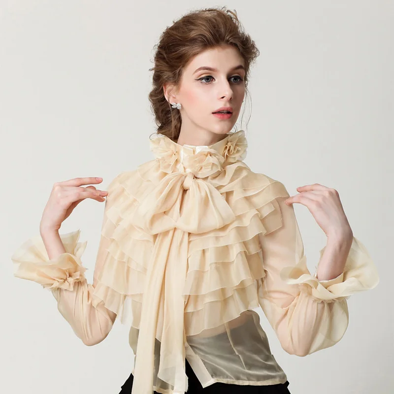 12 Color Women Tops 2019 Summer Solid Blouse Transparent Shirt Lace Long Sleeve Casual Turtleneck Sexy Black Designer Ruffle