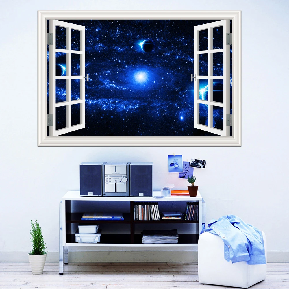 

3D Galaxy Wall Sticker Outer Space Planet Stickers Removable Wallpaper 3d Window Scenery Wall Decals for Living Room Home Decor