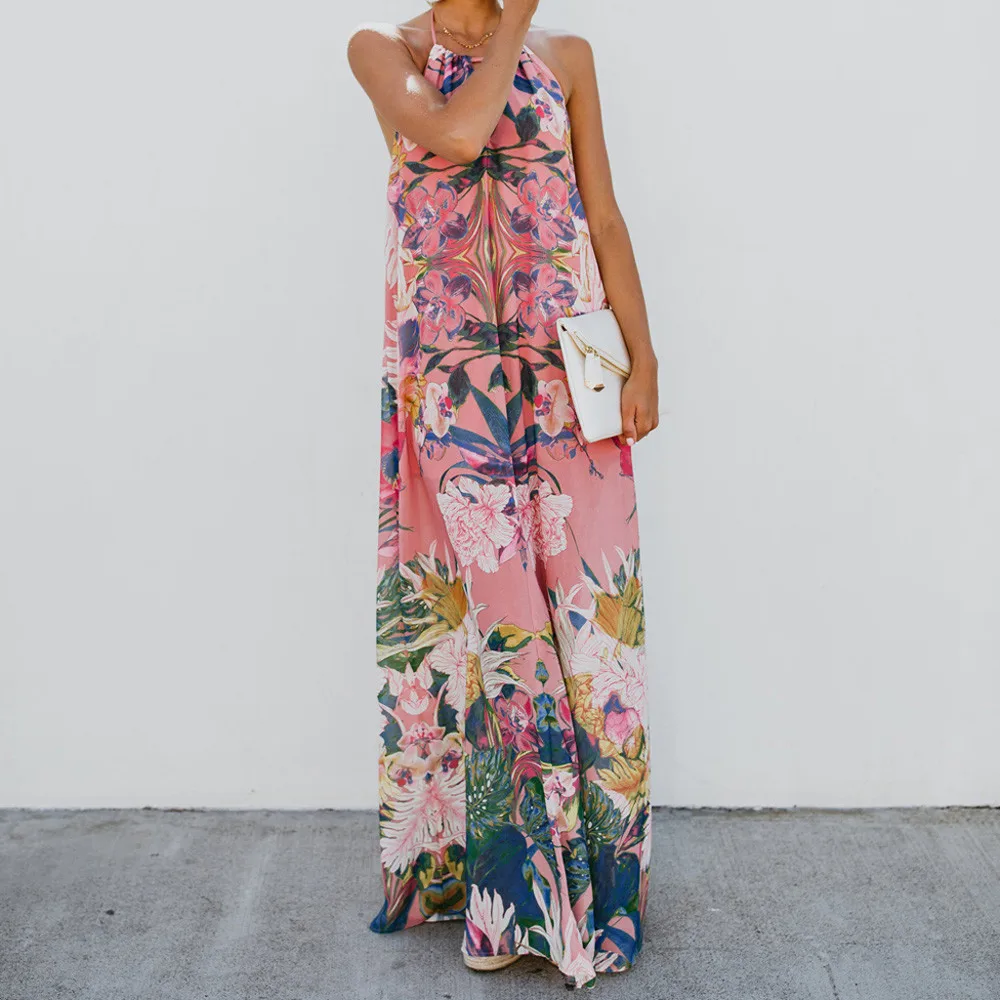 Women Camis Maxi Long Dress Fashion Floral Print Sleeveless Halter Slash Neck Bandage Bohemia Summer Dress 2019 Vestidos Mujer Women Camis Maxi Long Dress Fashion Floral Print Sleeveless Halter Slash Neck Bandage Bohemia Summer Dress 2019 Vestidos Mujer