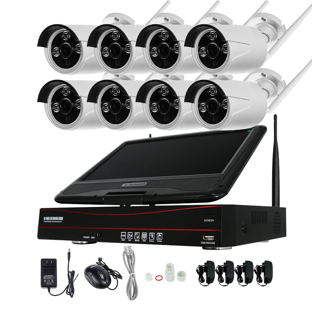 4CH 8CH 720P 960P 10 Inch Displayer Wireless CCTV System NVR IP Camera IR-CUT Bullet CCTV Home Security System CCTV Kit