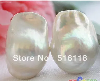 

Free Shipping Unusual 20mm Nature white keshi reborn pearl earring /20