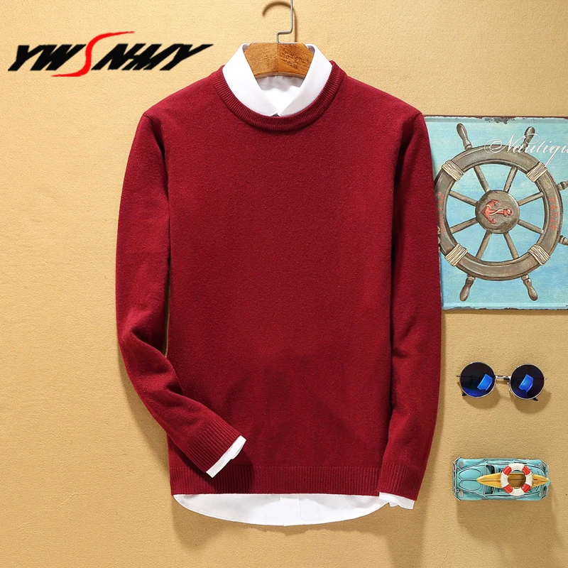 

Top Grade Autumn Winter Fashion Men long-sleeved Knitted Sweater Christmas O-Neck Solid Slim Fit Pullover Sweaters For Men