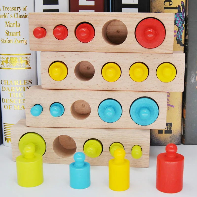 Montessori Toys Children Early Educational Learning Puzzle Wooden Toys Cylinder Socket Blocks Baby Development Practice Senses