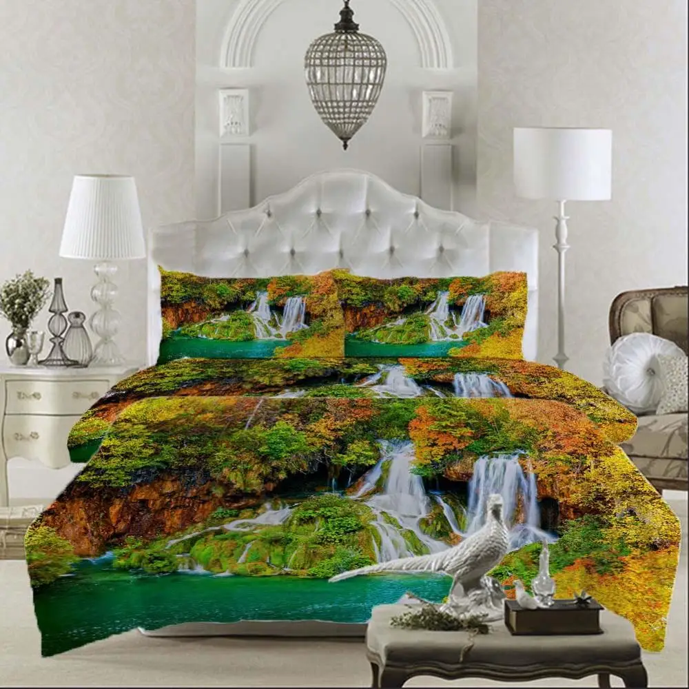 

Autumn forest stream Bedding Quilt Cover Duvet Cover Set Pillowcase Microfiber Soft Comforter Bedroom Single Queen King