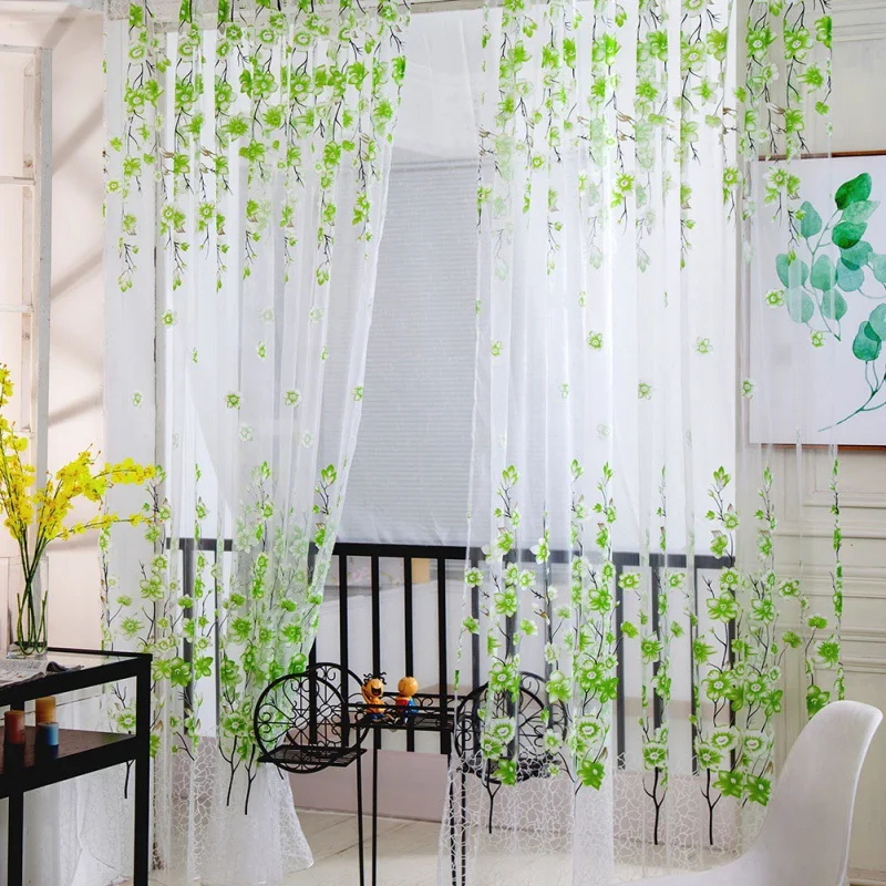 Summer Style Plum Flower Curtains for Living Room Window Curtain Tulle