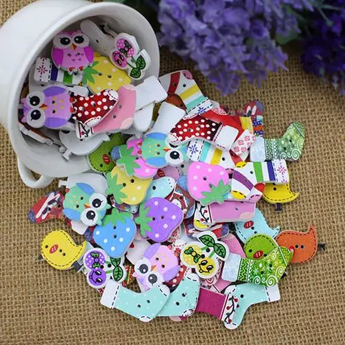 50pcs Lovely Cartoon Animal Wood Buttons 2 Holes DIY Knopf Bouton For Kids font b Baby