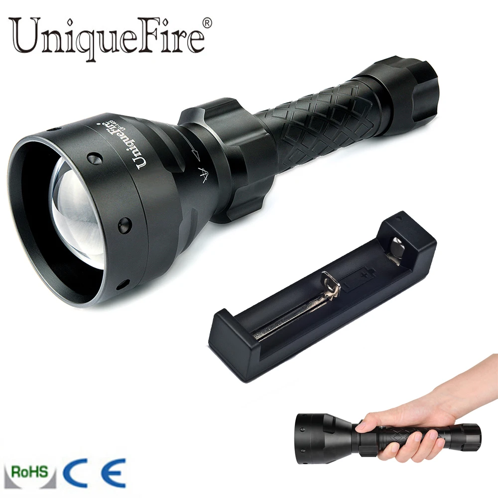 

UF-1405 XM-L2 LED Flashlight 67mm Convex Lens 5 Modes White Waterproof Lantern+Charger For 26650/18650 Battery Hunting Outdoor