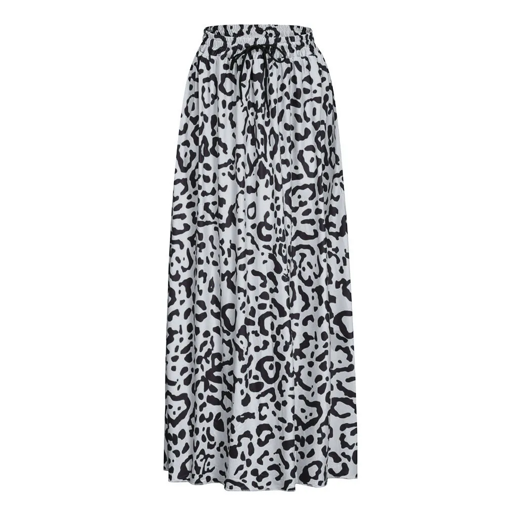 Новинка 401, модная женская длинная Плиссированная юбка макси с леопардовым принтом и высокой талией