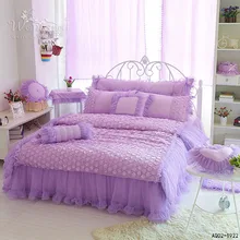 2016 Bedding Set Lace Adge Twin Queen Size Quilt Covers Solid Purple Color Fashion Dream Style Home Textile 3/4pcs Duvet Cover