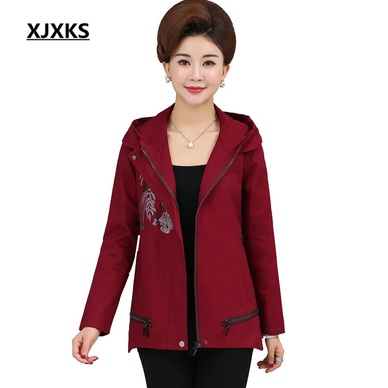 

XJXKS Zippers Decoration Women Coat Jackets Feather Embroidery CoatsFull Sleeve Plus Size Pockets Personalized Jacket 290