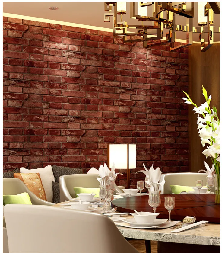 Us 29 52 47 Off Rustic Vintage 3d Faux Brick Wallpaper Roll Vinyl Old Stone Wall Paper For Restaurant Cafe Decor Colors Yellow Red Black Grey In