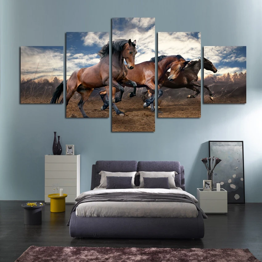 

Cuadros Canvas Painting 5Pcs Running Horses Painting Modern Wall art Home Decorative poster Paint On Canvas Prints gift FA06