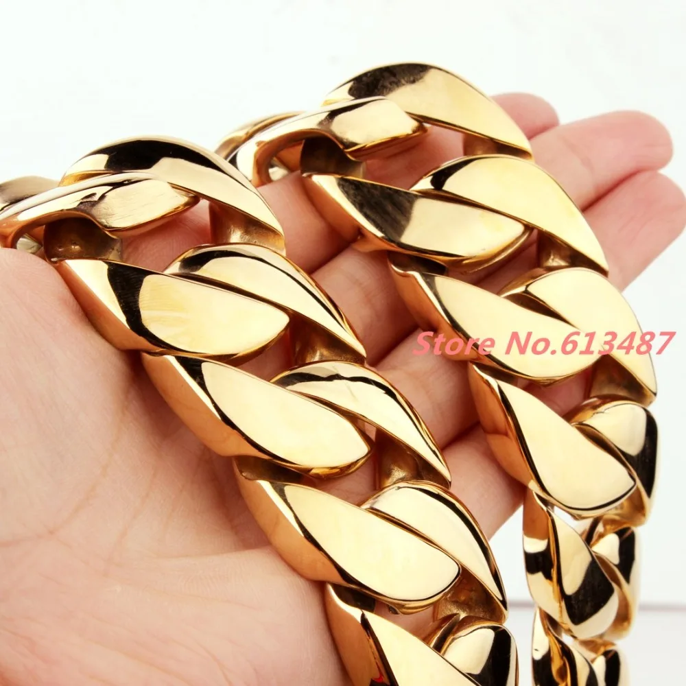 MUYING JEWELRY 31MM Silver Or Gold Plated Stainless Steel Heavy Cuban Curb Chain Mens Bracelet Or Necklace 1PCS