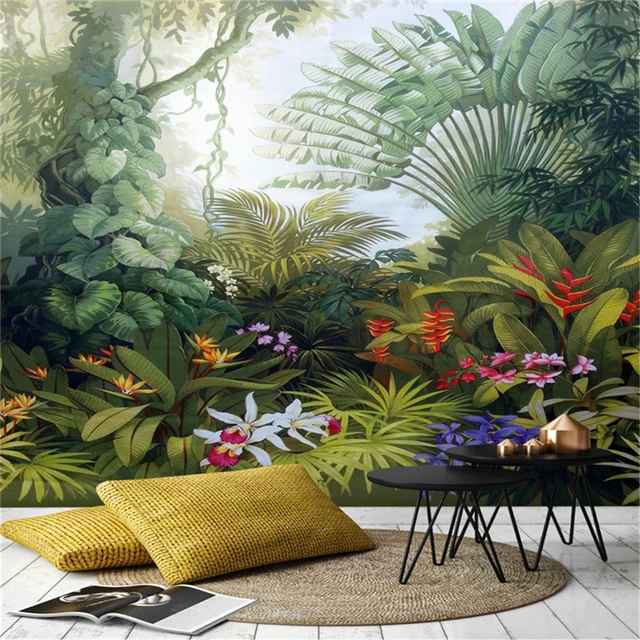 Beibehang Custom Meval Hand Painted Tropical Rainforest Plant Beibehang Custom Meval Hand Painted Tropical Rainforest Plant Wallpaper Mural Landscape Background Wall Papel De
