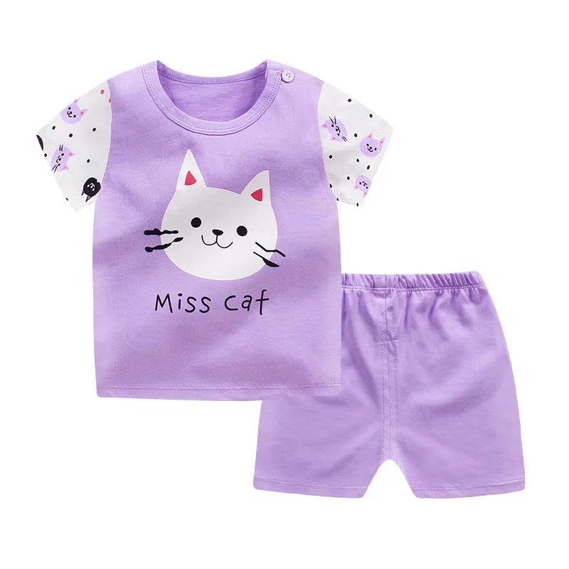 

2019 Children's Wear New Summer Thin Children's Short Sleeve Suit Pure Cotton Cartoon T-sleeve Baby Girl 2 Piece set