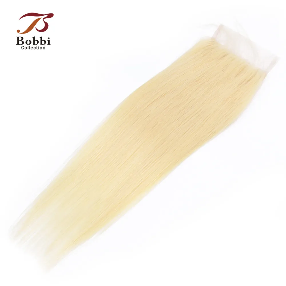 BOBBI коллекция цвет 613 закрытие Платина блонд прямые кружева закрытие бразильские Remy человеческие волосы 4x4 кружева Закрытие 8-20 дюймов