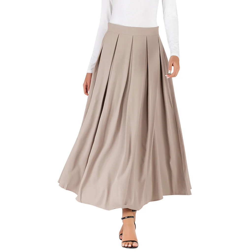 

Women's Polyester Solid Color Skirts Leisure Fashion Simple Skirts High Waist A-Line Mid-Calf Skirt #Be